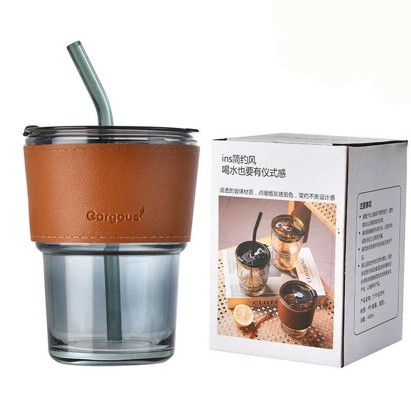 Creative Water Cup 350ml Office Straw Cup INS Wind Coffee Cup Glass