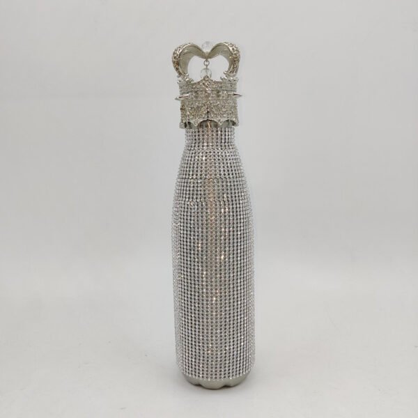 Crown Lid Rhinestone Water Bottle Silver