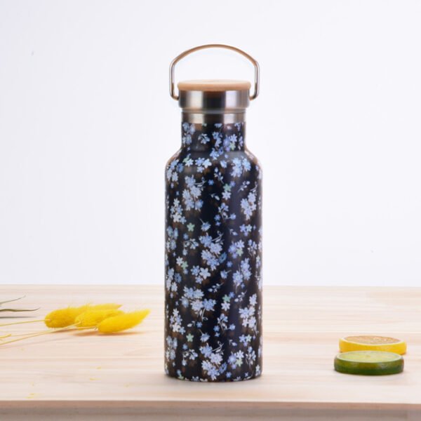 Floral Stainless Steel Water Bottle Black