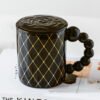 Geometric Beaded Handle Ceramic Mug Black
