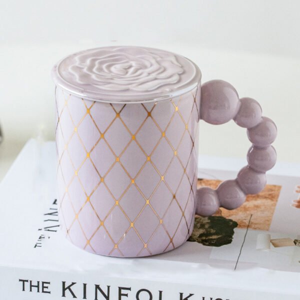 Purple Geometric Beaded Handle Ceramic Mug