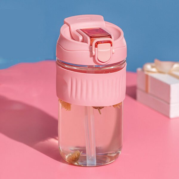550ml Glass Straw Bottle With Silicone Sleeve Pink