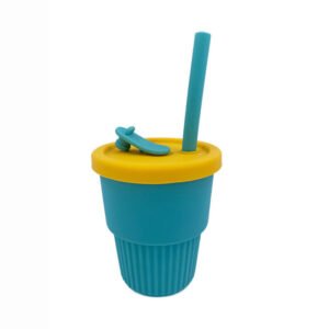 Blue Silicone Straw Water Bottle