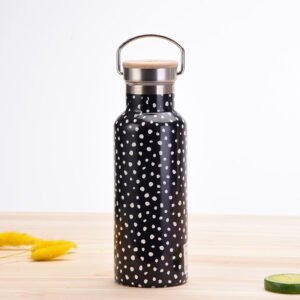 Stainless Steel Polka Dots Water Bottle Black