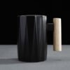 Textured Wooden Handle Ceramic Mug Black