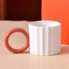 Two Tone Stripe Textured Ceramic Mug White