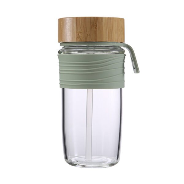 Wooden Lid Straw Glass Water Bottle With Silicone Sleeve Ash Gray