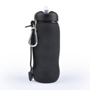 portable foldable silicone water bottle Black