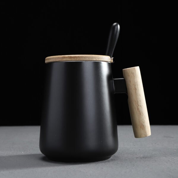 wooden handle coffee mug black