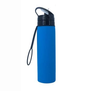Flip-Top Straw Lid Silicone Water Bottle Blue