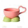 Heart handle ceramic mug with coaster Pink