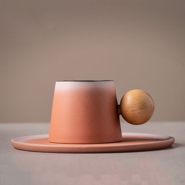Vintage Wooden Ball Handle Ceramic Mug Pink