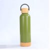 Wooden Lid & Bottom Stainless Thermos Bottle Green