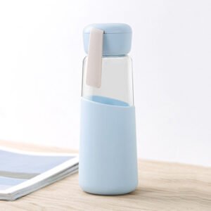Silicone Sleeve Glass Water Bottle Baby Blue