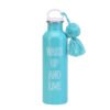 Slogan Print Water Bottle With Pom Pom Accent Blue