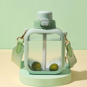 Square Plastic Straw Water Bottle Pastel Green