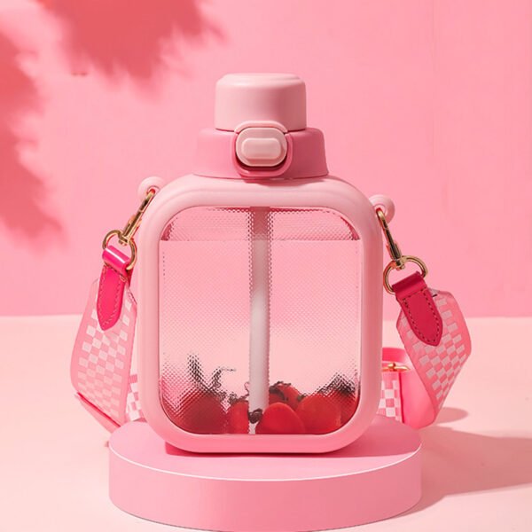 Square Plastic Straw Water Bottle Pink