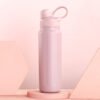 Stainless Steel Spout Lid Straw Water Bottle Pink