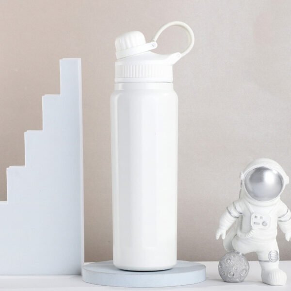 Stainless Steel Spout Lid Straw Water Bottle White