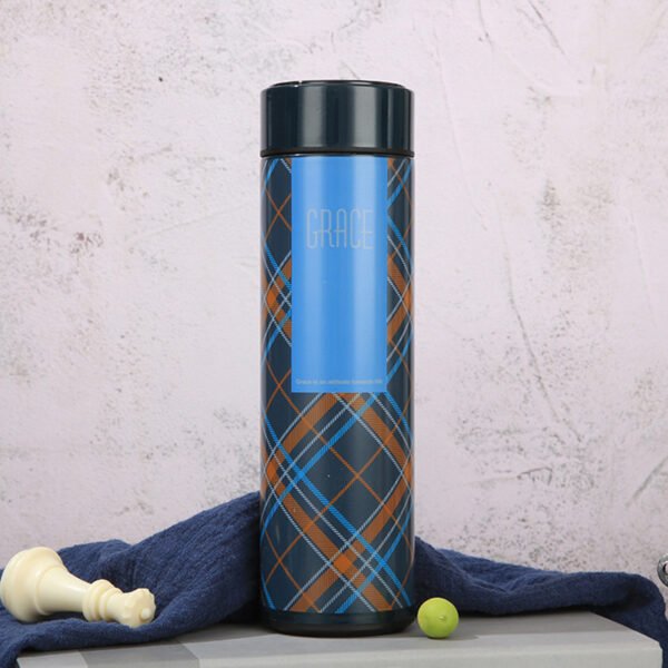 Temperature Display Plaid Thermal Bottle Navy