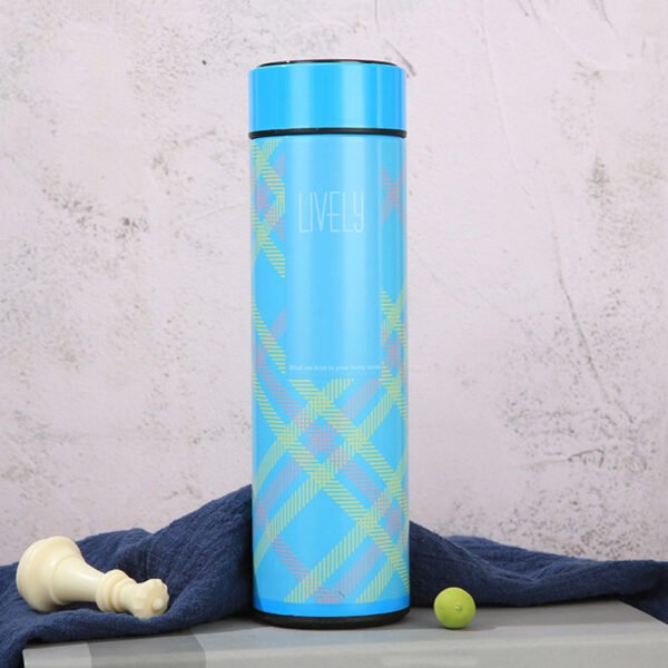 Temperature Display Plaid Thermal Bottle Blue