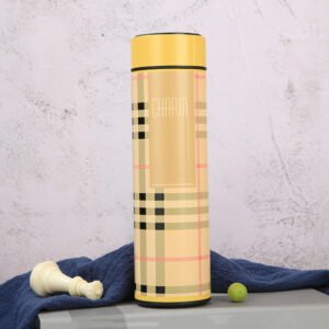 Temperature Display Plaid Thermal Bottle Yellow