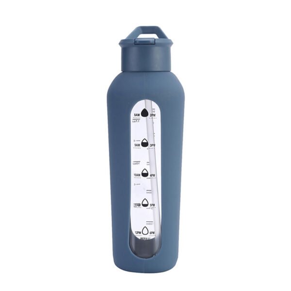 Timeline Glass Water Bottle With Straw Blue