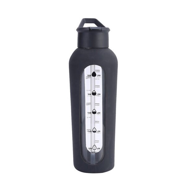 Timeline Glass Water Bottle With Straw Black