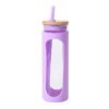 Wooden Lid Glass Straw Water Bottle Purple
