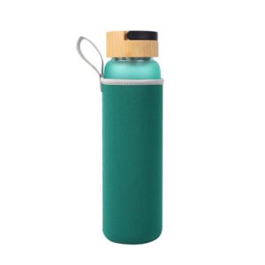 Bamboo Lid Frosted Glass Water Bottle Green