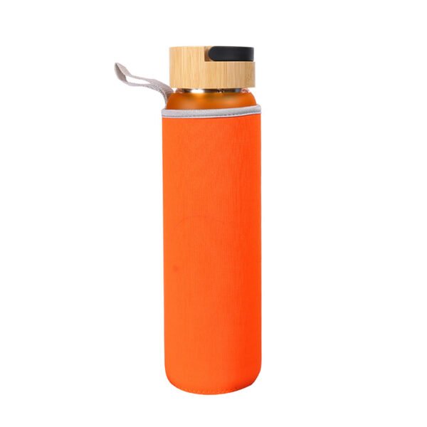Bamboo Lid Frosted Glass Water Bottle Orange