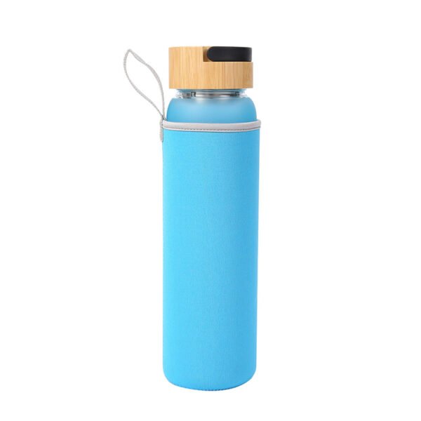Bamboo Lid Frosted Glass Water Bottle Blue