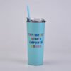 Double-wall Slogan Travel Mugs With Straw Blue
