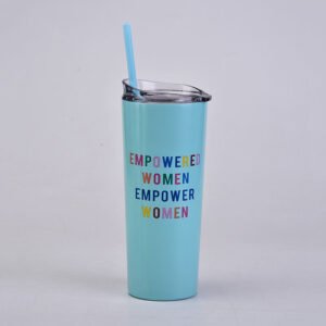 Double-wall Slogan Travel Mugs With Straw Blue