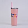 Double-wall Slogan Travel Mugs With Straw Pink