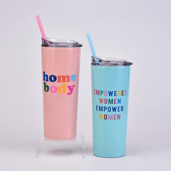 Double-wall Slogan Travel Mugs With Straw