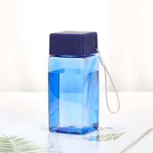 Square Plastic Water Bottle With Carry Loop Blue
