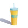 Single-wall Plastic Water Bottle With Straw Yellow