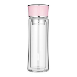 Double-wall glass Water PinkBottle With Tea Leak