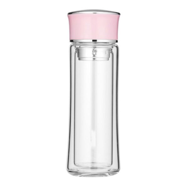 Double-wall glass Water PinkBottle With Tea Leak