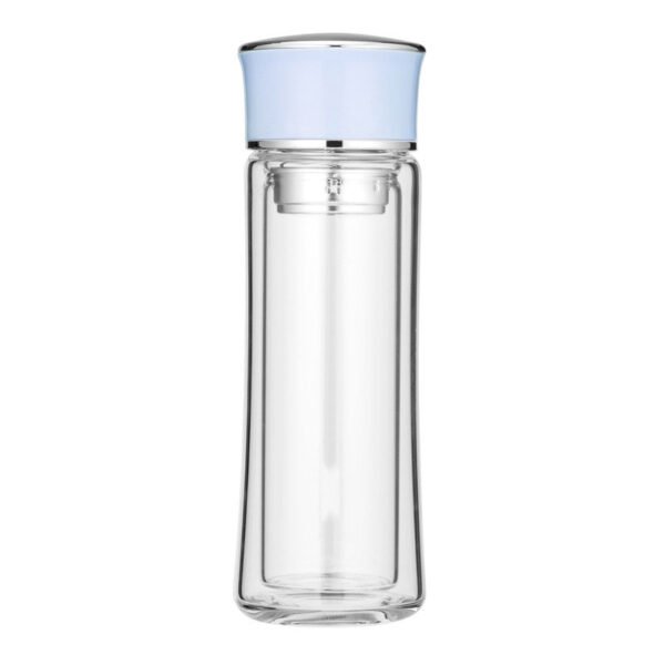 Double-wall glass Water Bottle With Tea Leak Blue