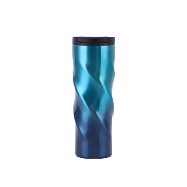 spiral double-wall stainless steel water bottle blue
