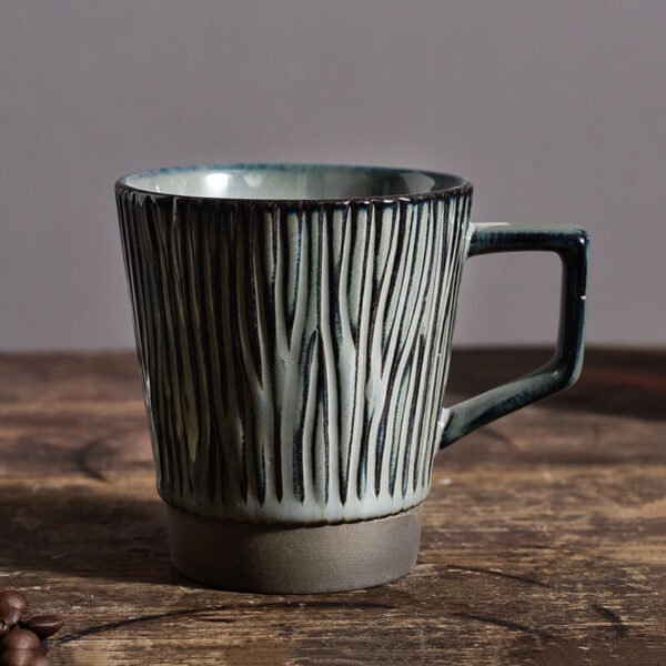 ceramiic coffee mug with square handle gray