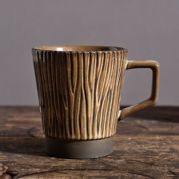 ceramiic coffee mug with square handle green brown